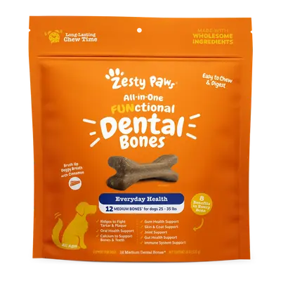 Zesty Paws All-in-one Functional Dental Bone Chews for Medium Sized Dogs 25 -35 lbs, Easy Chew Dog Treats, Bones & Immune Sup...
