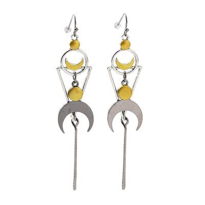 Alloy Geometry with Moon Dangle Earrings