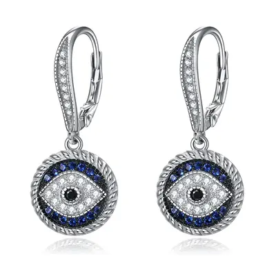Sterling Silver Cubic Zirconia Evil Eye Drop Lever-back Earrings for Women