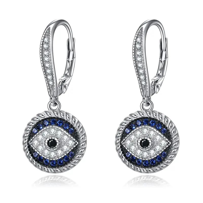Sterling Silver Cubic Zirconia Evil Eye Drop Lever-back Earrings for Women