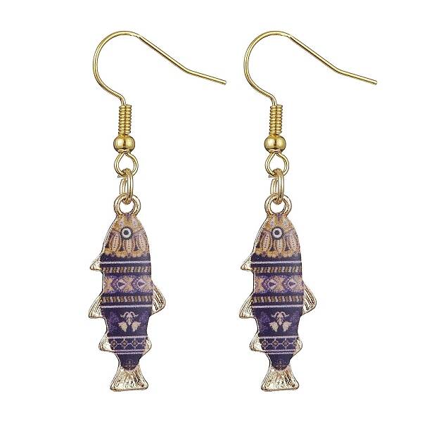 Light Gold Alloy Enamel Dangle Earrings