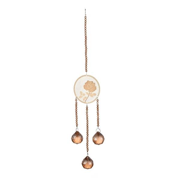 Flat Round & Rose Hanging Crystal Chandelier Pendant