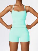 Women's Solid Cut Out Cami Top & High Waist Shorts Tracksuit Set, Sporty Casual Breathable Quick Drying Outfits for Yoga Gym ...
