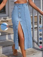 Women's Button Front Denim Skirt, Casual Fashion Minimalist Skirt for Daily Wear, Ladies Bottoms for All Seasons, Womenswear,...