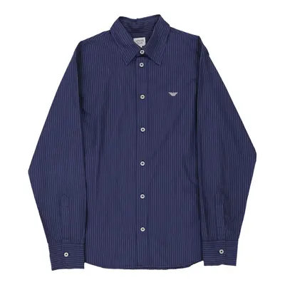 Age 14 Teen Armani Striped Shirt - Medium Blue Cotton | Size: medium