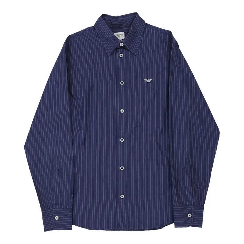 Age 14 Teen Armani Striped Shirt - Medium Blue Cotton | Size: medium