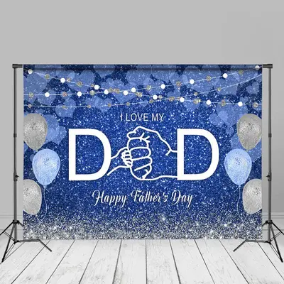 Silver Blue Balloon Light Glitter Fathers Day Backdrop - Aperturee