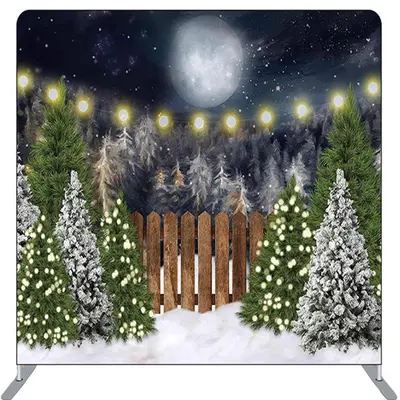 Aperturee Night Moon Snow Pin Forest Fabric Christmas Backdrop - Aperturee