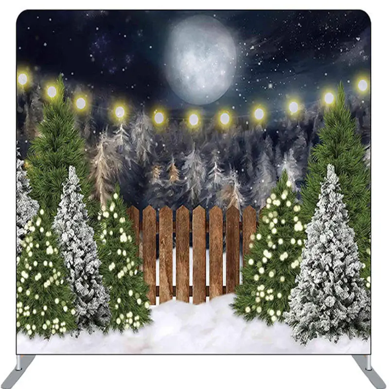 Aperturee Night Moon Snow Pin Forest Fabric Christmas Backdrop - Aperturee