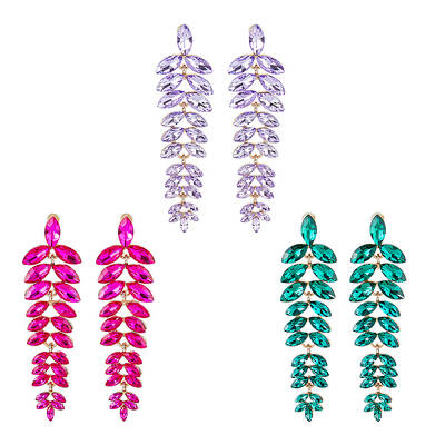 3 Pairs 3 Colors Rhinestone Leaf Cluster Earrings