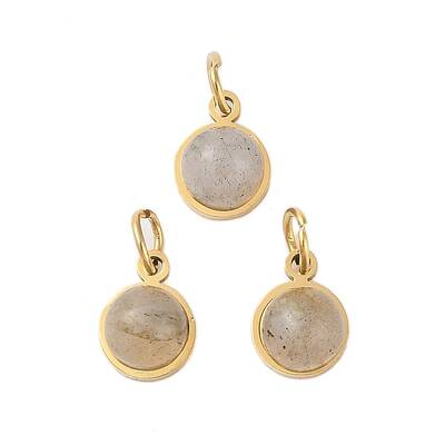 Ion Plating(IP) Natural Labradorite Half Round Charms with Jump Ring