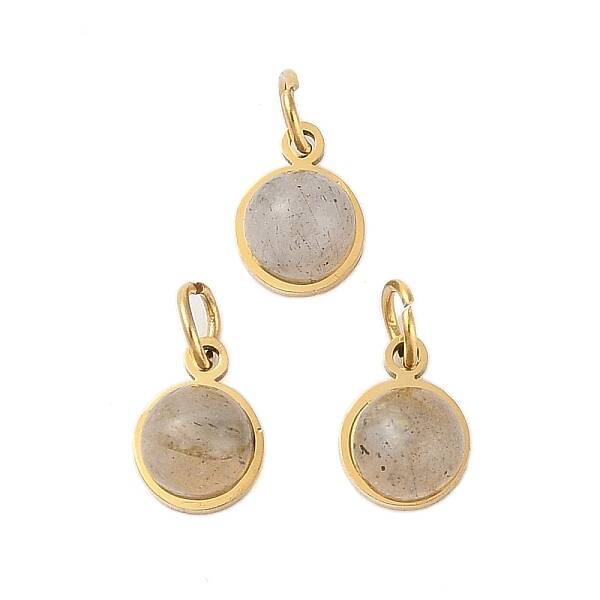 Ion Plating(IP) Natural Labradorite Half Round Charms with Jump Ring