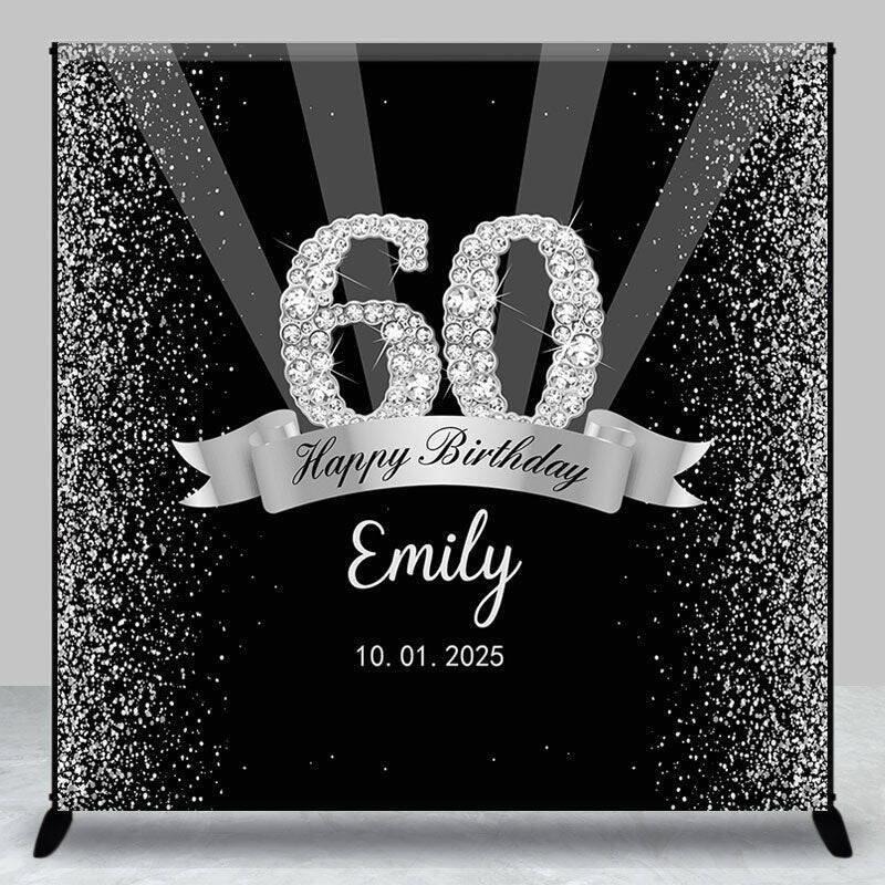 Silver Black Glitter Custom 60th Birthday Backdrop - Aperturee