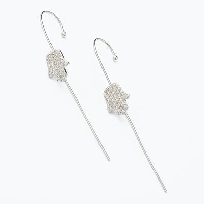 Brass Micro Pave Clear Cubic Zirconia Ear Wrap Crawler Hook Earrings