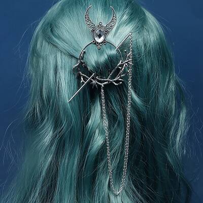 Gothic Witch Theme Branch Alloy Rhinestone Hair Cuff Pin