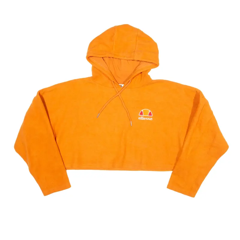 ELLESSE Cropped Fleece Hoodie Orange Pullover Womens S