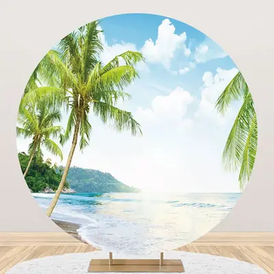Sky Cloud Trees Hawaii Beach Round Birthday Backdrop