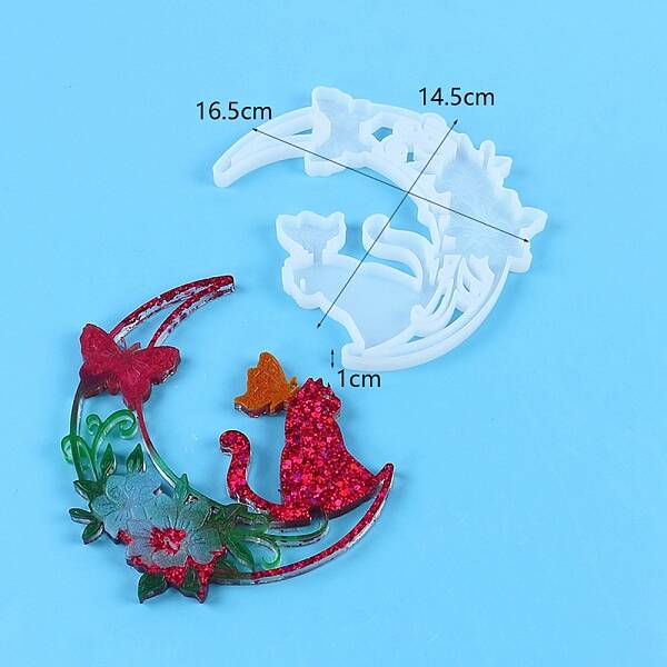 DIY Food Grade Silhouette Silicone Moon with Cat Pendant Molds