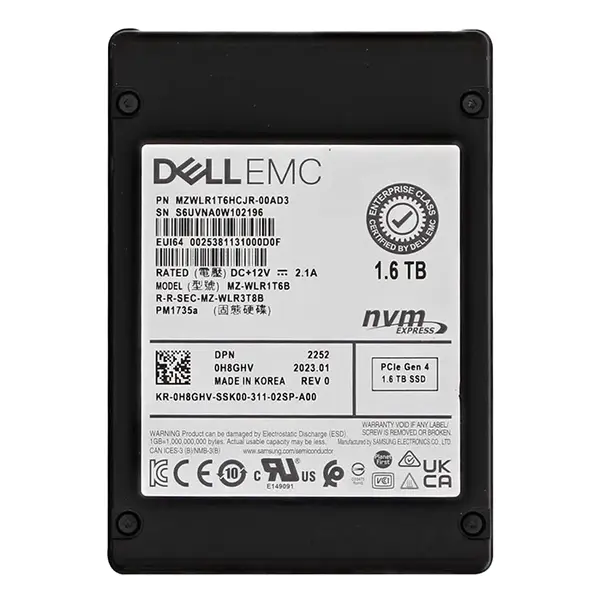 Dell H8GHV | 1.6TB Triple-Level Cell PCI Express NVMe 4.0 x4 Mixed Use U.2 2.5-Inch Solid State Drive