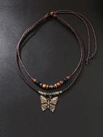 Vintage Boho Style Butterfly Design Pendant Necklace, Handmade Beaded Necklace for Women & Girls, Fashion Jewelry for Party, ...