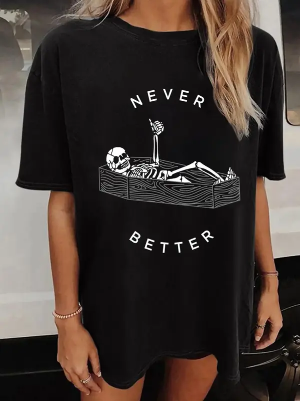 Women's Never Better Vintage Graphic Crew Neck Tee, Retro Casual Drop Shoulder Short Sleeve T-shirt for Summer Daily Wear, S...