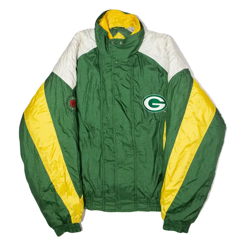 NFL Green Bay Packers Mens Puffer Jacket Green Nylon 90s USA XL