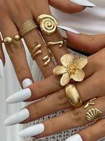 Boho Style Flower & Shell Design Cuff Ring, Fashion Accessories for Women & Girls, Trendy All-match & Exquisite Jewelry for B...