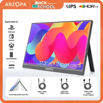 ARZOPA 17.3 Portable Monitor 1080P FHD HDR IPS Laptop Computer Monitor HDMI USB C External Screen with Dual Speakers for PC...
