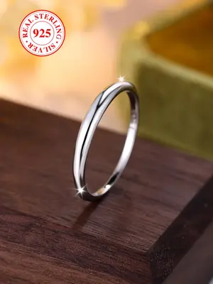 S925 Sterling Silver Simple Plain Ring, Fashion Accessories for Women & Men, Trendy All-match & Exquisite Jewelry for Birthda...