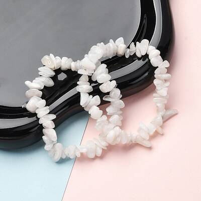 Unisex Chip Natural Rainbow Moonstone Beaded Stretch Bracelets