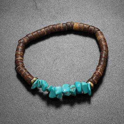 Synthetic Turquoise Chips & Coconut Disc Beaded Stretch Bracelets
