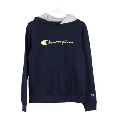 Age 13-14 Champion Spellout Hoodie - XL Navy Cotton Blend