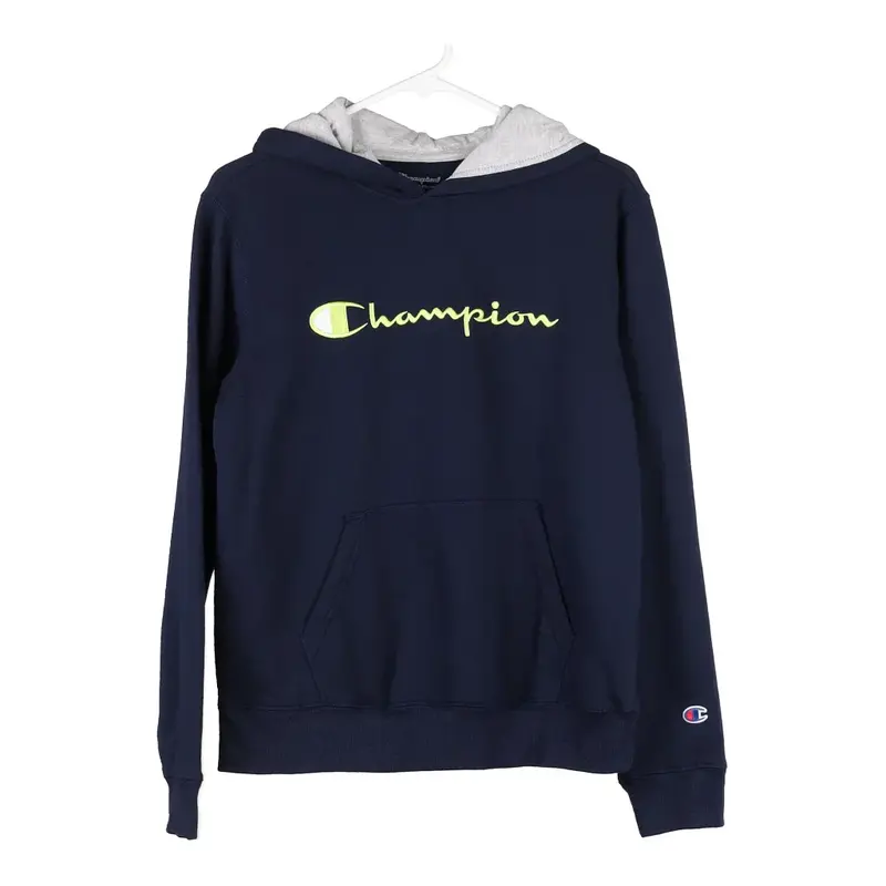 Age 13-14 Champion Spellout Hoodie - XL Navy Cotton Blend
