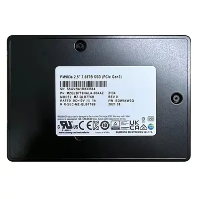 MZ-QLB7T6B0 Samsung Enterprise PM983a Series 7.68TB Triple-Level-Cell PCI-Express 3.0 x4 NVMe Mixed-Use U.2 2.5-Inch Solid St...