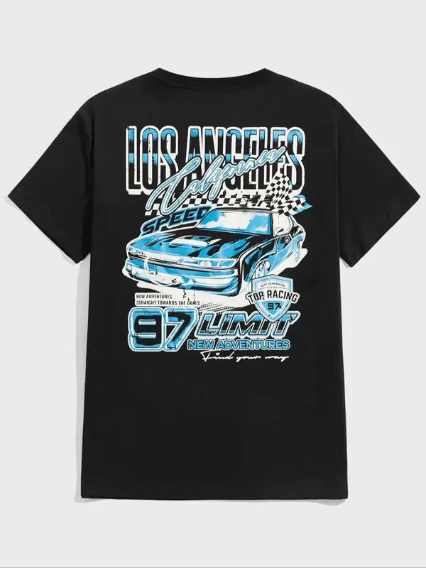 Men's Cartoon Car Graphic Print Round Neck Tee, Regular Fit Casual Fashion Short Sleeve T-shirt for Daily Wear, Men Summer To...