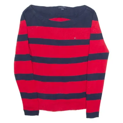 TOMMY HILFIGER Womens Patterned Jumper Red Striped Tight Knit M