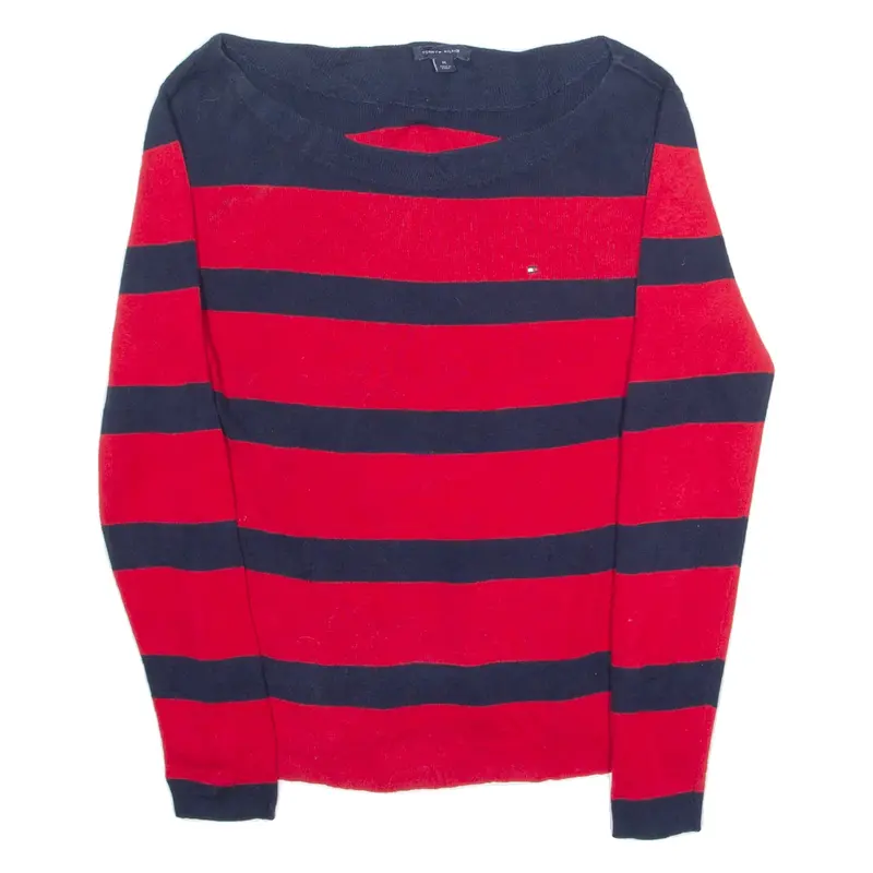 TOMMY HILFIGER Womens Patterned Jumper Red Striped Tight Knit M