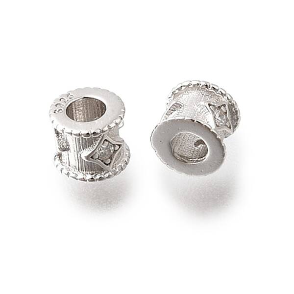 925 Sterling Silver Micro Pave Clear Cubic Zirconia Beads