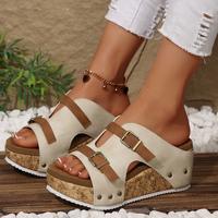 Wide Fit Wedge Sandals with Double Buckle – Comfy Summer Slides for Women