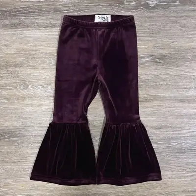 SYDNEY SO SWEET Dark Purple Girls Velvet Elastic Waist Bell Bottoms Pants Casual Clothing for Fall