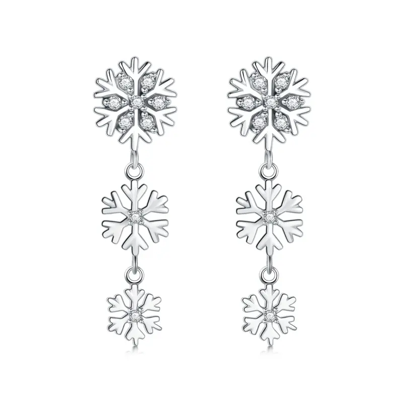 Sterling Silver Round Cubic Zirconia Snowflake Drop Earrings