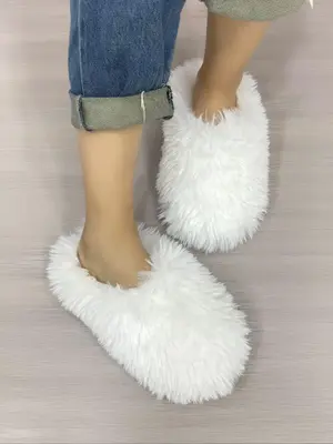 【Clearance】 Women's Fluffy Slippers, Solid Color Soft Plush Bedroom Slippers, Warm Home Slippers for Fall & Winter, Girl'...