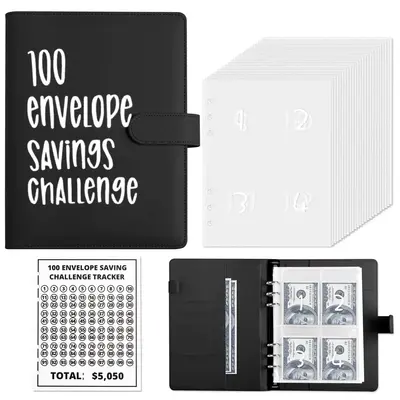 100 Envelope Challenge Binder - Easy & Fun Way to Save $5,050 with Cash Wallet Digital Sticker, Lightweight Design - Convenie...