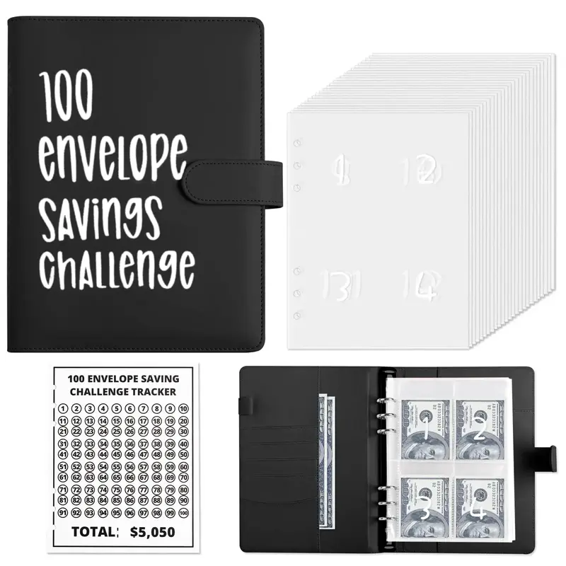 100 Envelope Challenge Binder - Easy & Fun Way to Save $5,050 with Cash Wallet Digital Sticker, Lightweight Design - Convenie...
