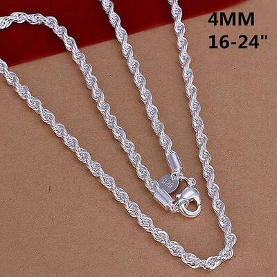 Popular Silver Color Plated Brass Rope Chain Necklaces For Men