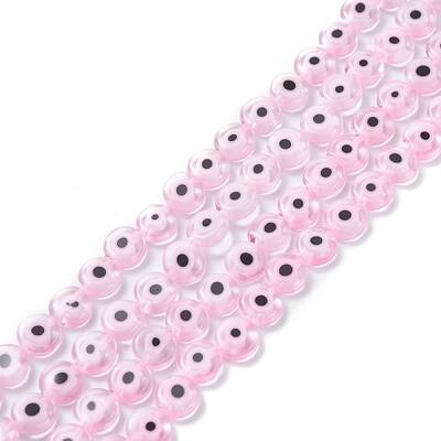 Handmade Evil Eye Lampwork Flat Round Bead Strands