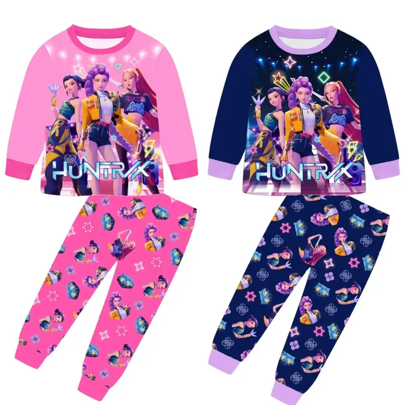 Demon Hunters HUNTR/X Girls 2-Piece Outfit Set | Anime Graphic Tee & Pants | Music Adventure Long Sleeve Clothing for Kids 4-...