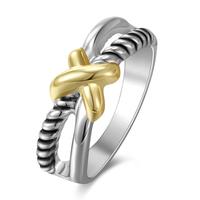 Mytys Cross Braided Geometric Hypoallergenic Ring X Two-tone Ring for Party Gift for Women Springtok Jewelry