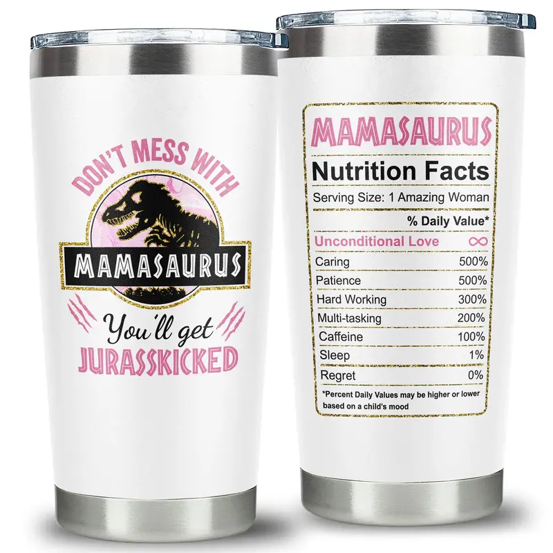 MAKEAGIFT Mamasaurus 20 Oz Tumbler for Mom - Unique Birthday, Christmas, Mothers Day Gifts for Women - Stainless Steel Drinkw...