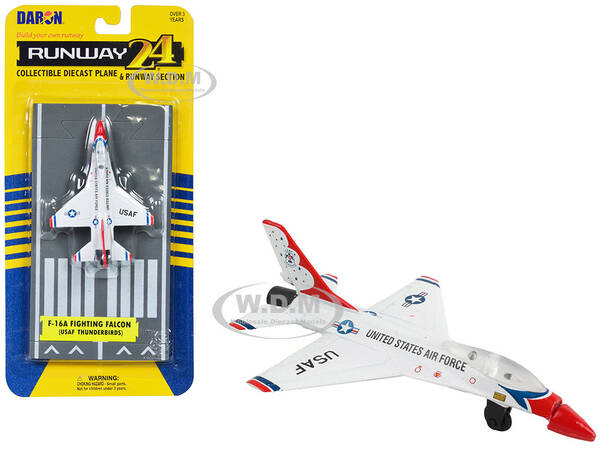 General Dynamics F-16 Fighting Falcon Fighter Aircraft White United States Air Force Thunderbirds with Runway Section Dieca...
